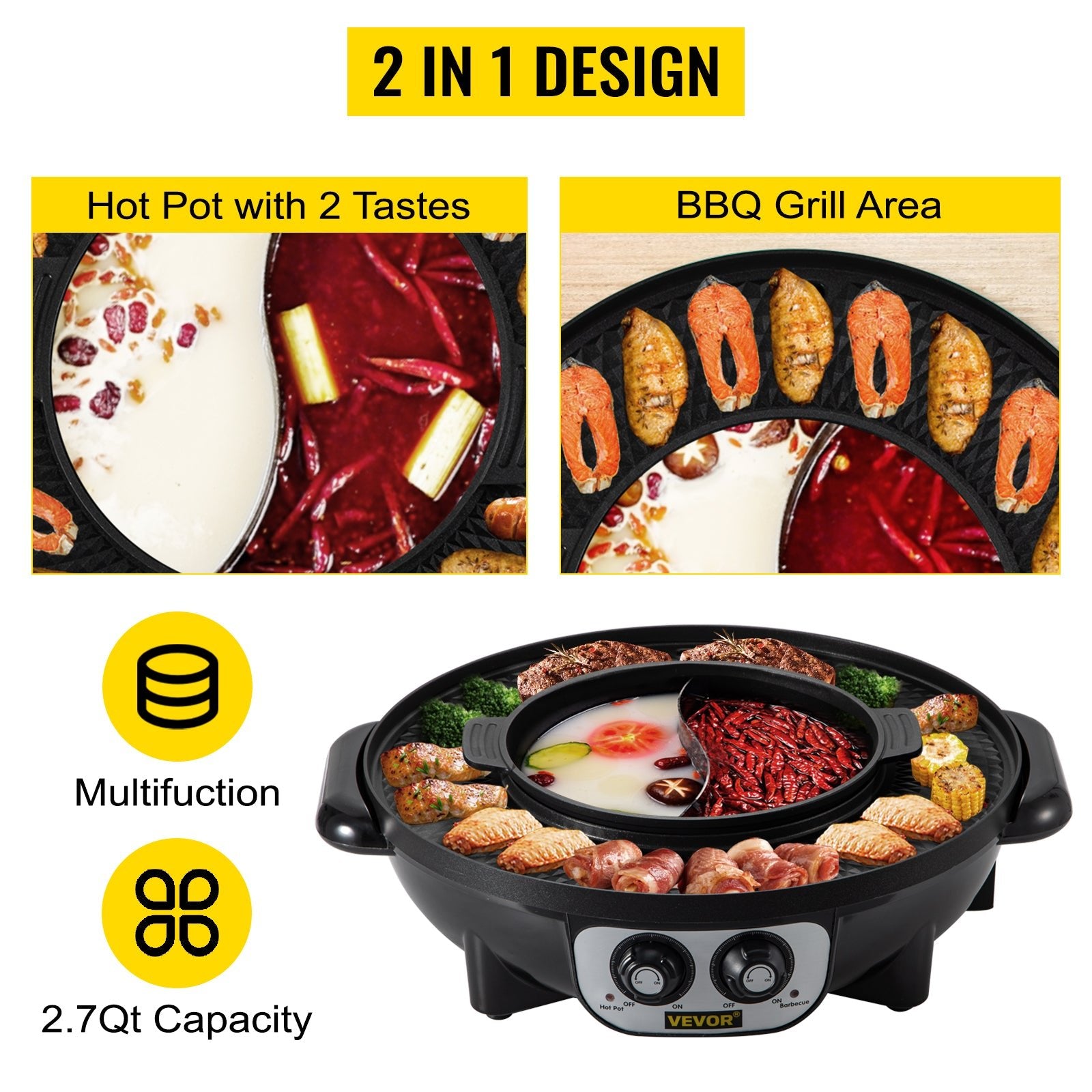 2 - in - 1 Electric Hot Pot Grill - Gleaming House