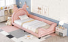 Twin Size PU & Upholstered Daybed with Carton Ears Shaped Headboard in Pink/White