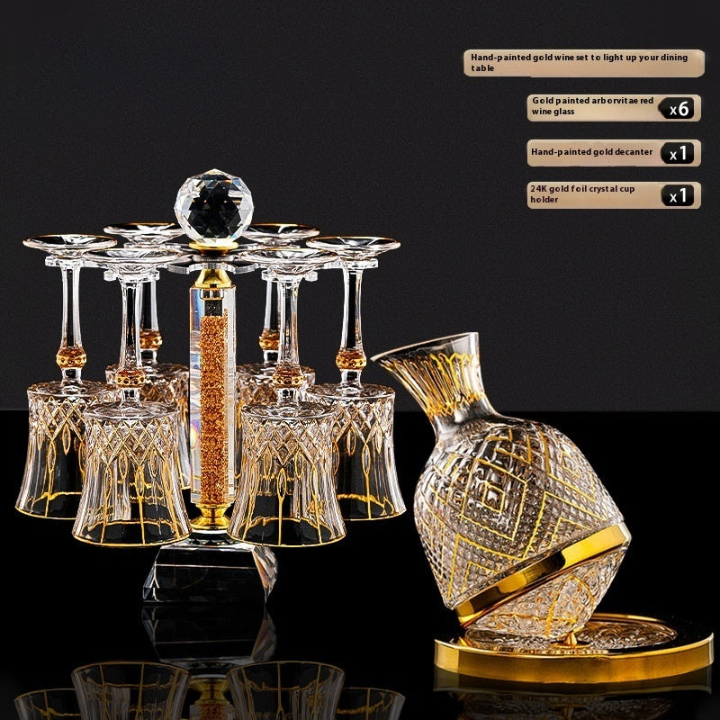 Good-looking Light Luxury Gold Crystal Household Rotating Gyro Wine Decanter Wine Aerator Mirror Jug Gift Bar Decoration