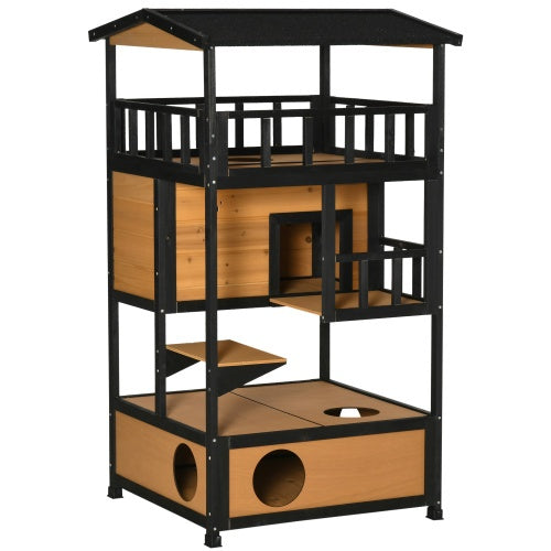 Wooden Outdoor Cat House, Wild Cat Shelter Kitten Tree