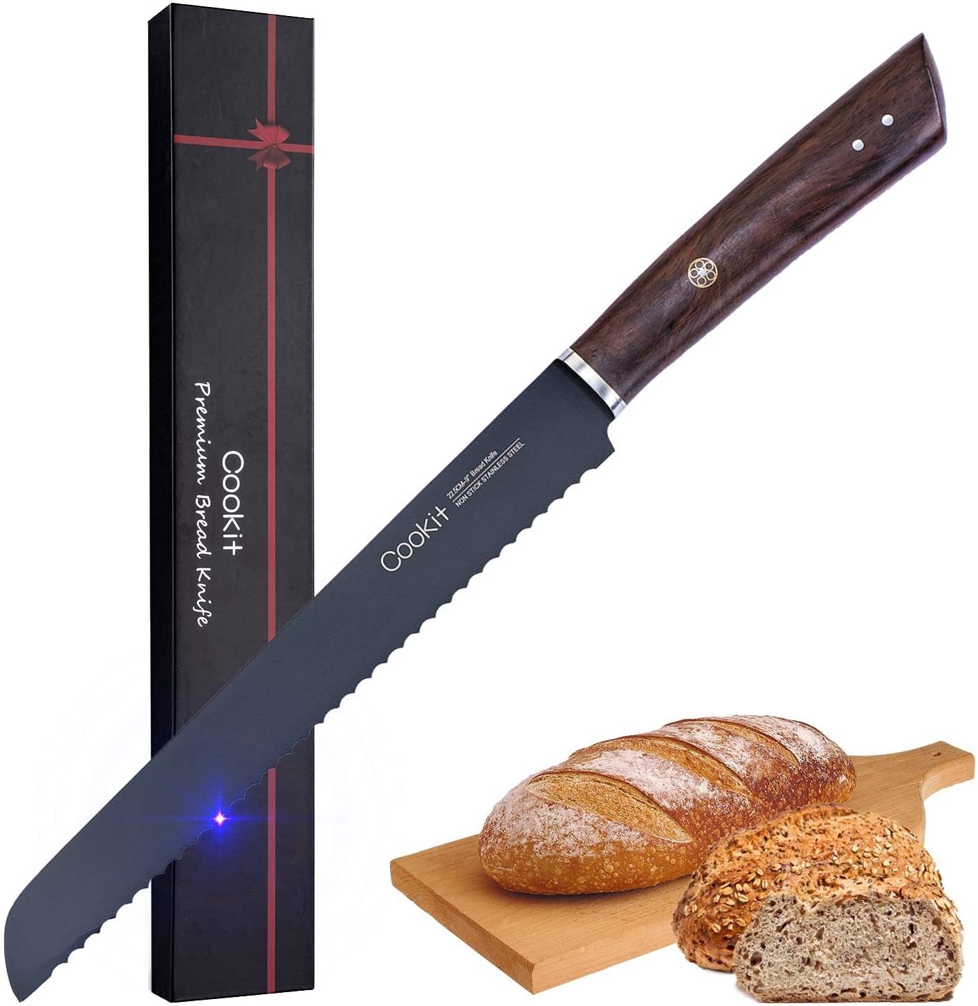 9 - Inch Serrated Bread Knife – Non - Stick Stainless Steel with Ergonomic Monzo Wood Handle - Gleaming House