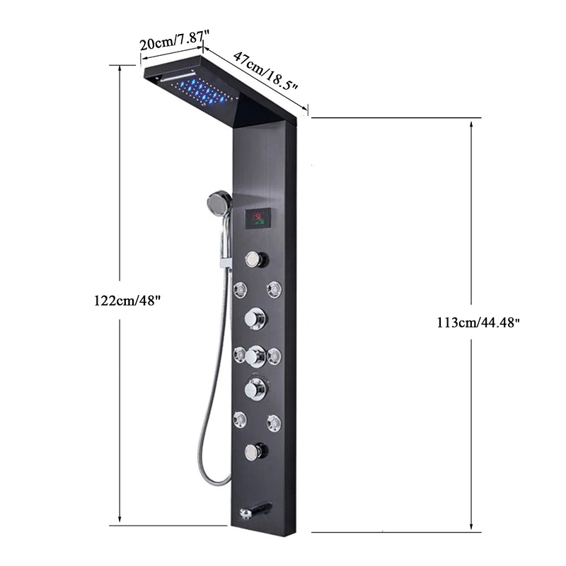 Brushed Nickel LED Shower Panel with Temperature Display