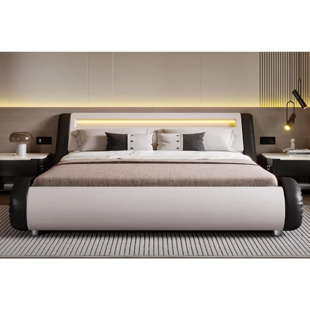 Minimalist Modern King Bed Frame with LED Adjustable Headboard