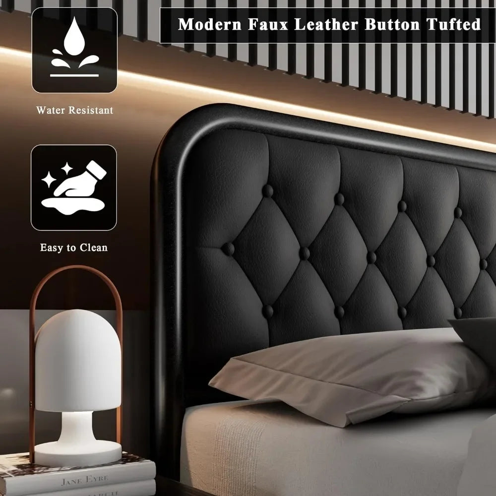 Classic Faux Leather Bed Frame with High-Density Foam Padding