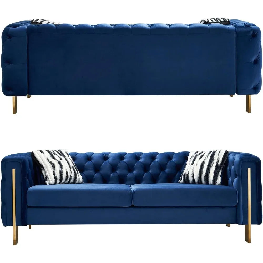 84-Inch Modern Velvet Sofa with Gold Metal Legs