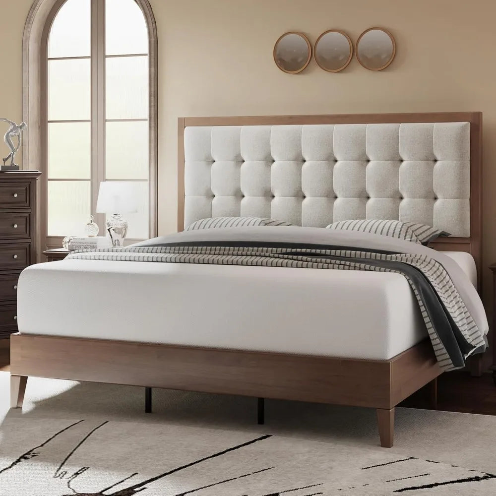 Mid-Century Modern Solid Wood Bed Frame