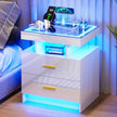 Modern Nightstand with RGB Glass Top and Wireless Charging