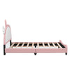 Modern Pink Velvet Platform Bed with Unicorn-Shaped Headboard and Storage Space