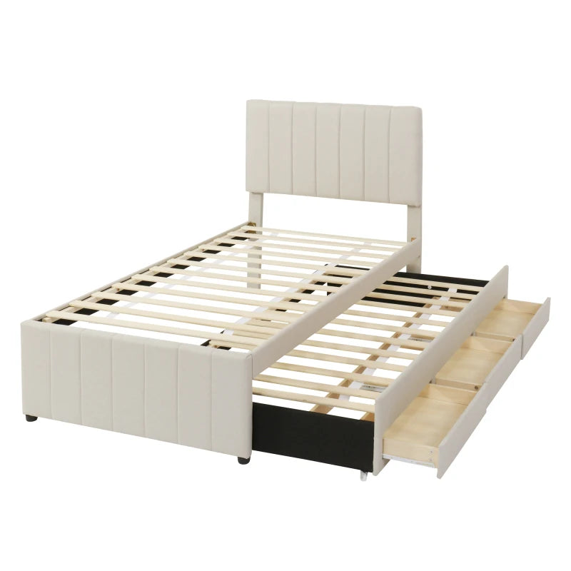 Modern Twin Size Upholstered Daybed with Trundle and Storage Drawers