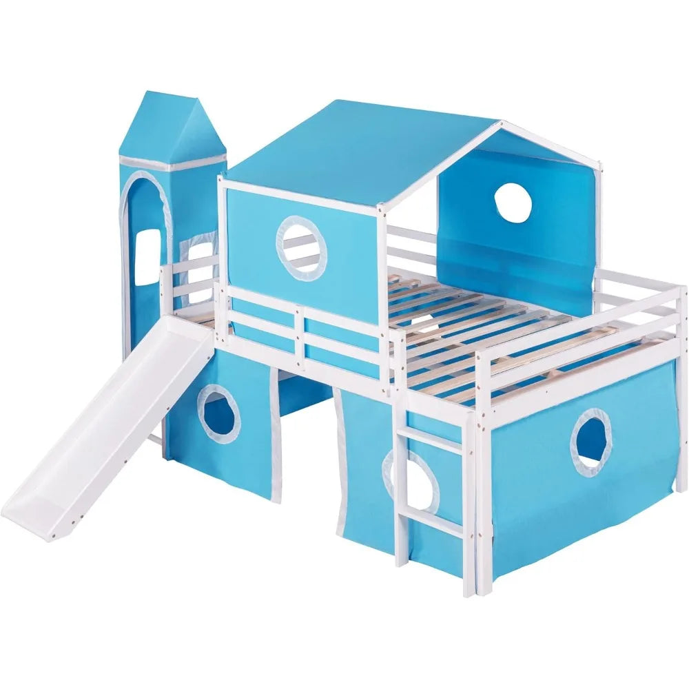 Kids Loft Bed with Slide and Playhouse Design