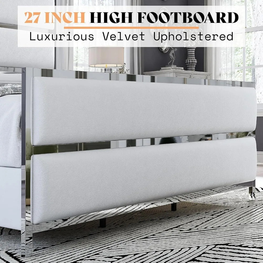 Modern Velvet Upholstered King Bed Frame with Tall Headboard and Silver Edge Design - Sturdy Construction, Noise-Free, Easy Assembly