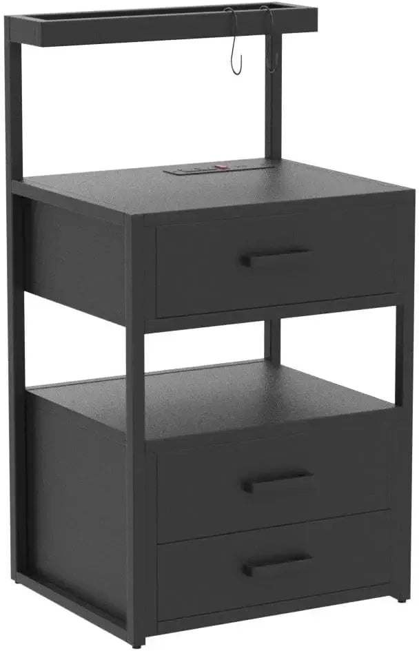 Modern Nightstand with RGB LED Lights and Charging Station (2-Pack)