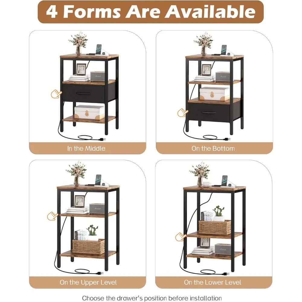 Versatile Nightstand with Charging Station and Adjustable Drawer