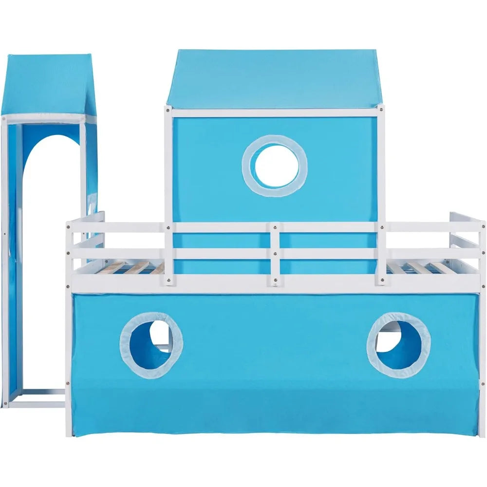 Kids Loft Bed with Slide and Playhouse Design