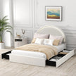 Luxurious Velvet Bed Frame with Round Headboard, Storage Drawers, and Integrated LED Lighting – Elegant and Functional Bedroom Upgrade