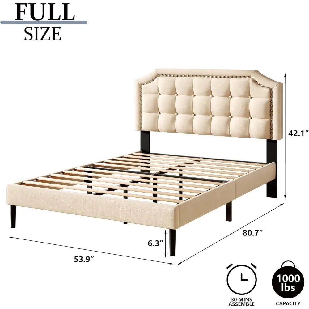 Modern Upholstered Queen Bed Frame with Soft Headboard and Sturdy Metal Construction - Contemporary Elegance and Comfortable Sleep Experience