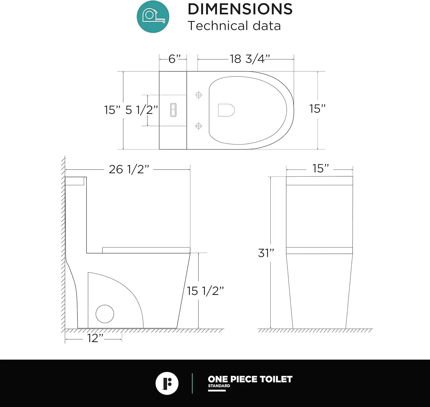 Fine Fixtures Dual-Flush Ceramic Toilet with Cyclone Flush and Anti-Bacterial Glaze