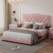 Modern  Velvet Platform Bed with Rivet Accents and Storage Space