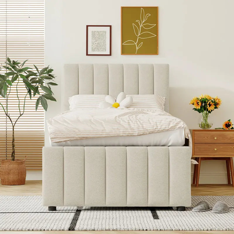 Modern Twin Size Upholstered Daybed with Trundle and Storage Drawers