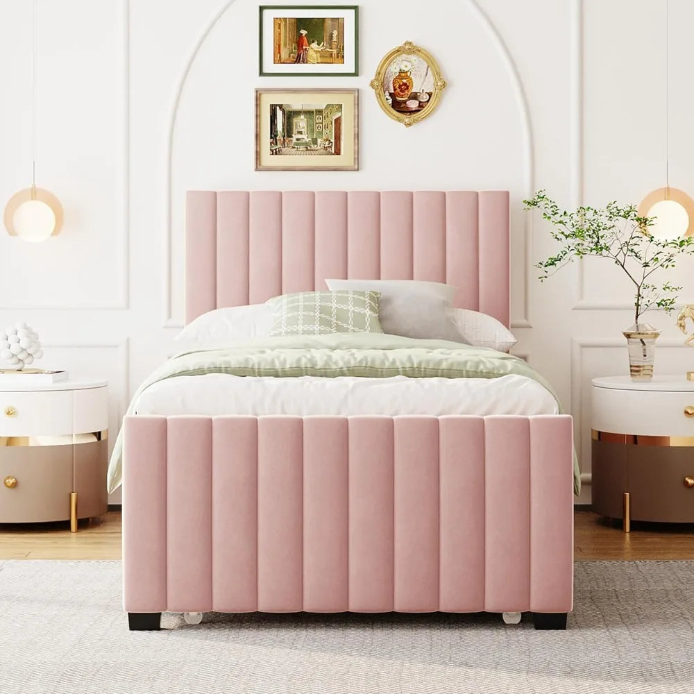 Twin Size Velvet Upholstered Platform Bed