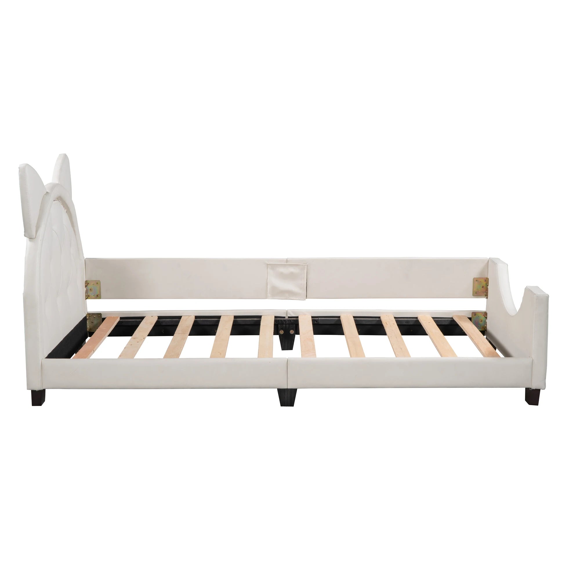 Twin Size PU & Upholstered Daybed with Carton Ears Shaped Headboard in Pink/White