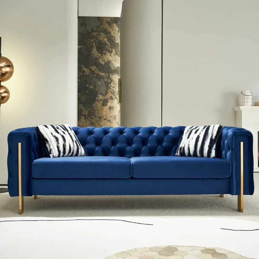 84-Inch Modern Velvet Sofa with Gold Metal Legs