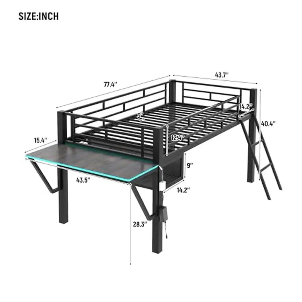 Twin Size Gaming Loft Bed with Desk