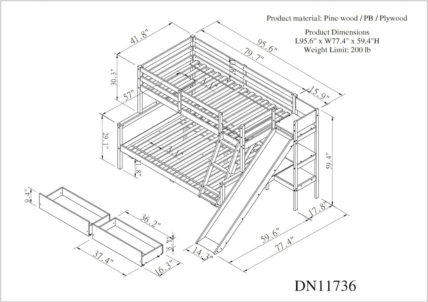 Versatile Bunk Bed with Storage and Slide - Twin over Full