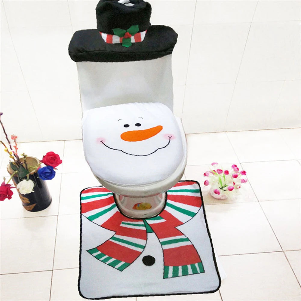 New Cute Christmas Toilet Seat Covers Creative Santa Claus Bathroom Mat Xmas Supplies for Home New Year Navidad Gift Decor 2024