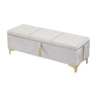 Modern Beige Velvet Platform Bed with Gold Accents and Hydraulic Storage Ottoman