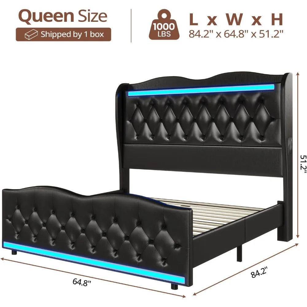 Queen Bed Frame with LED Headboard