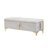 Modern Beige Velvet Platform Bed with Gold Accents and Hydraulic Storage Ottoman