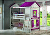 Twin Over Twin Bunk Bed with Fun House Theme and Genuine Leather Bed Surface