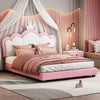 Full Size Crown-Shaped Upholstered Day Bed with Faux Leather Finish - Pink