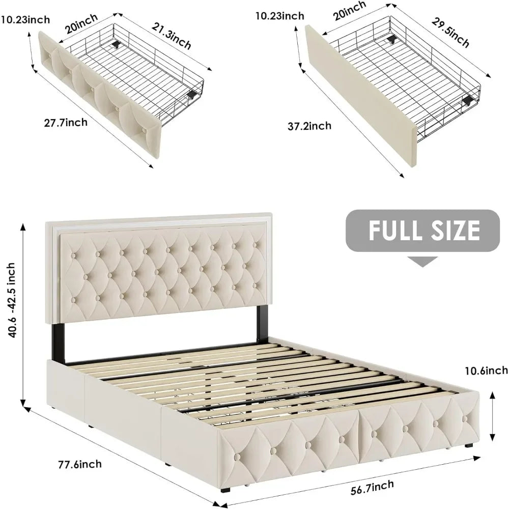 LED Bed Frame with Storage Drawers