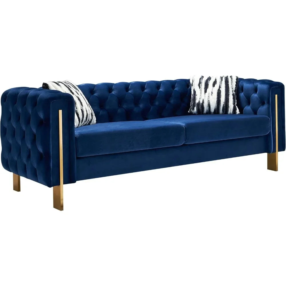 84-Inch Modern Velvet Sofa with Gold Metal Legs