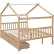 Full Size House Bed with Twin Trundleed for Girls & Boys (Full, Natural)