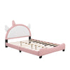 Modern Pink Velvet Platform Bed with Unicorn-Shaped Headboard and Storage Space