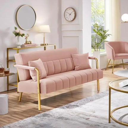 Modern Glam Velvet Sofa with Gold Legs and Removable Armrests