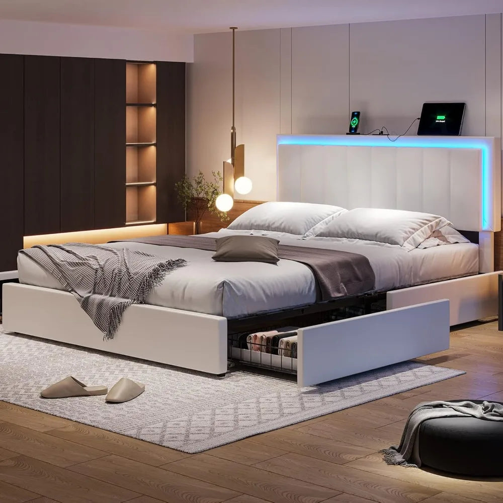 Modern Style Bed Frame with LED Headboard