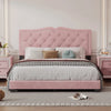 Modern  Velvet Platform Bed with Rivet Accents and Storage Space