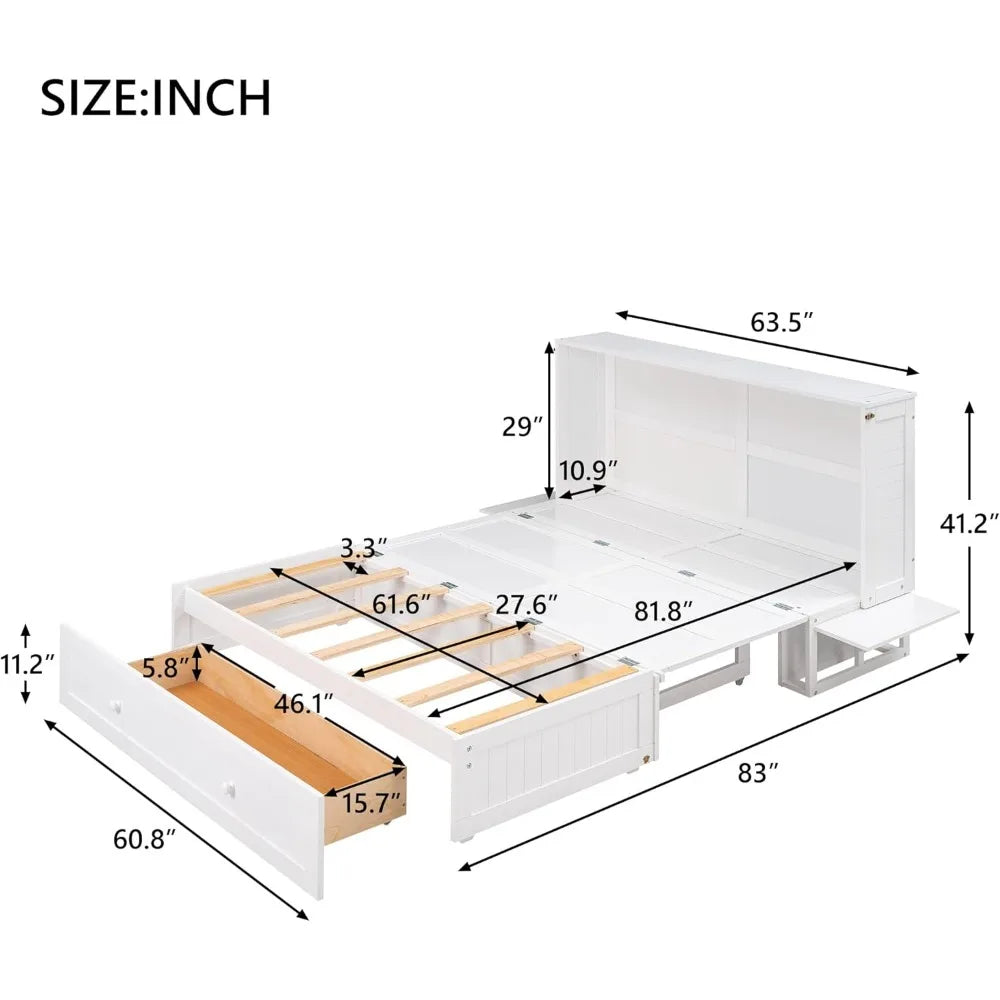 Queen Bed with Storage Drawer & Shelves