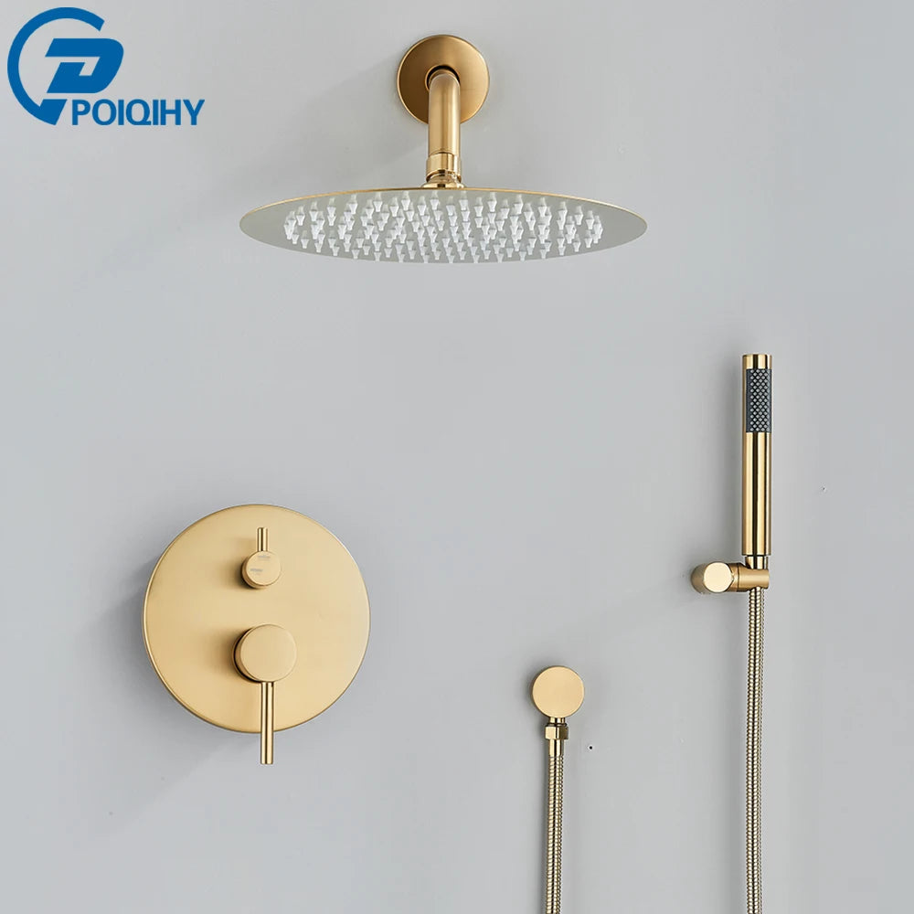 Brushed Gold Concealed Rainfall Shower Faucet