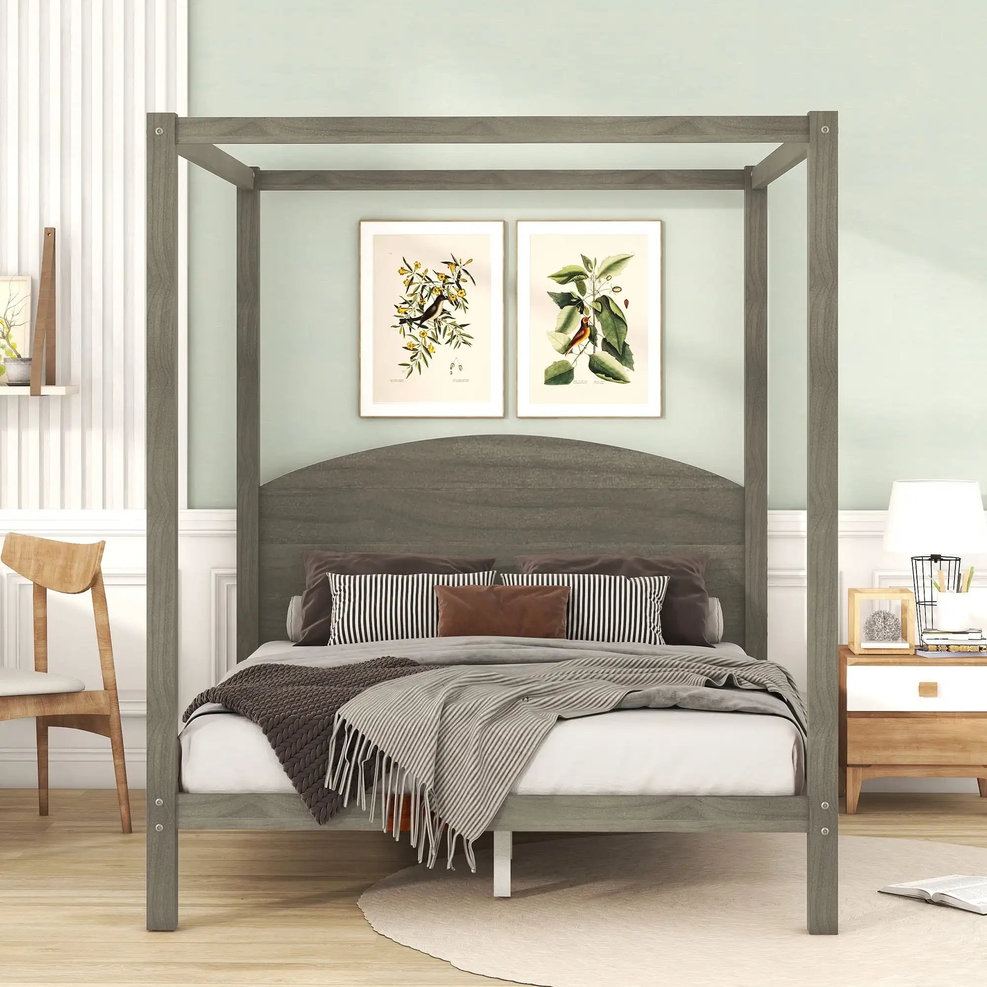 Elegant and Sturdy Canopy Bed Frame with Classic Style and Modern Aesthetics - Queen Size, Easy Assembly, and Durable Construction