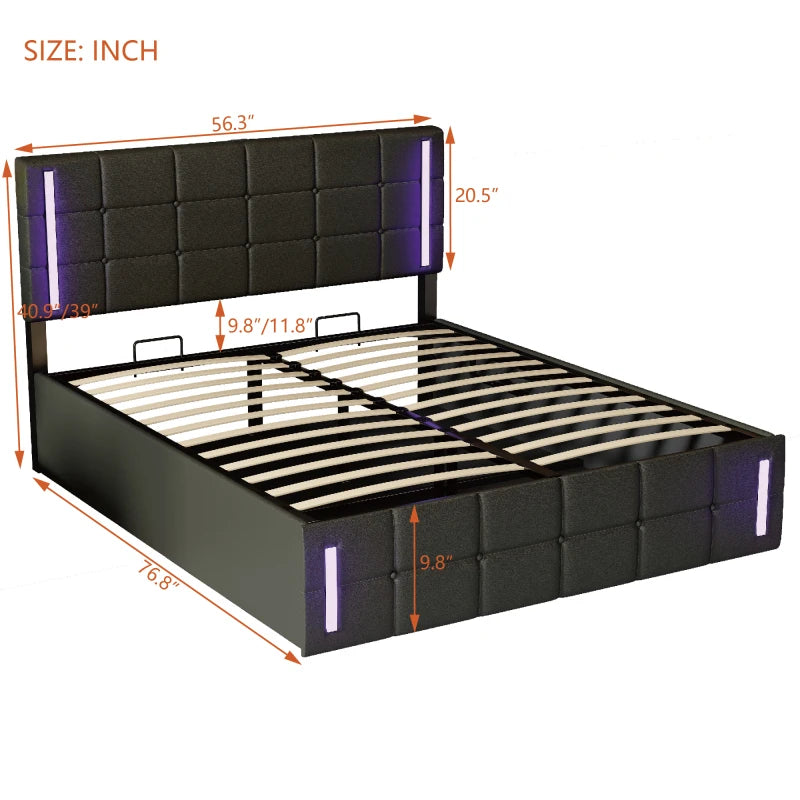 LED Bed Frame with USB Power Strips