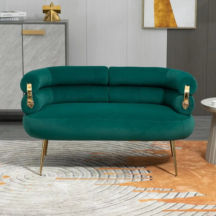 Sofa dwuosobowa Emerald Velvet z złotymi akcentami