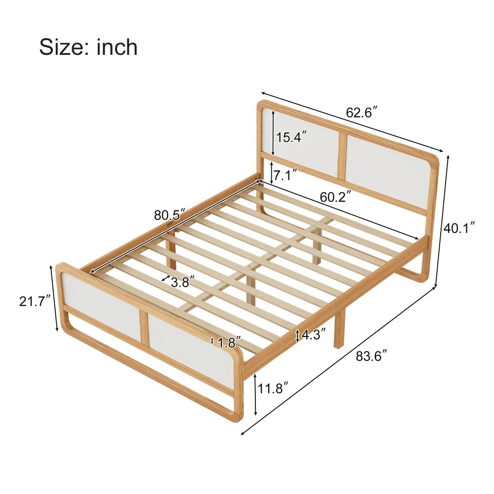 Minimalist Modern Twin Bed Frame in White & Walnut