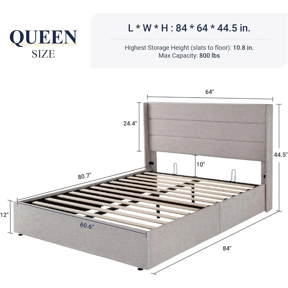 Modern Style Velvet Bed Frame with Lift-Up Storage