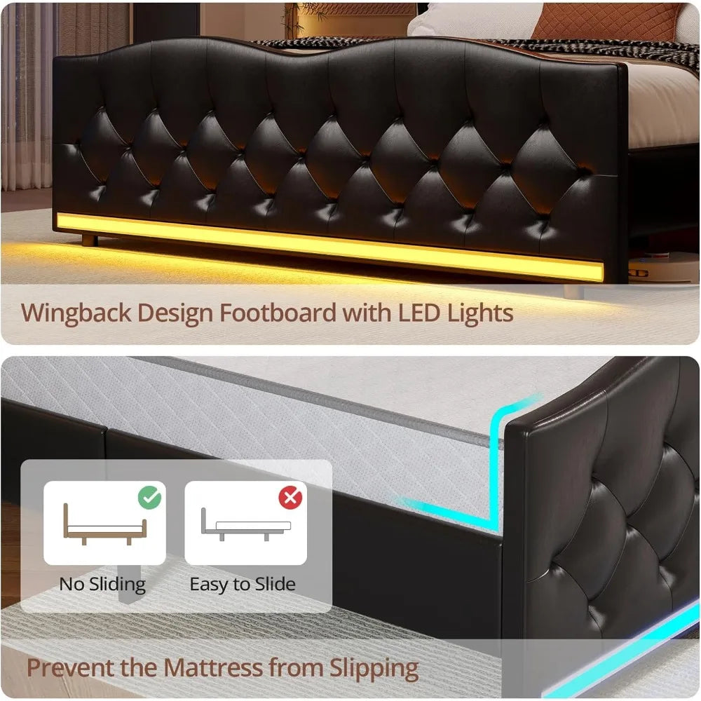 Queen Bed Frame with LED Headboard