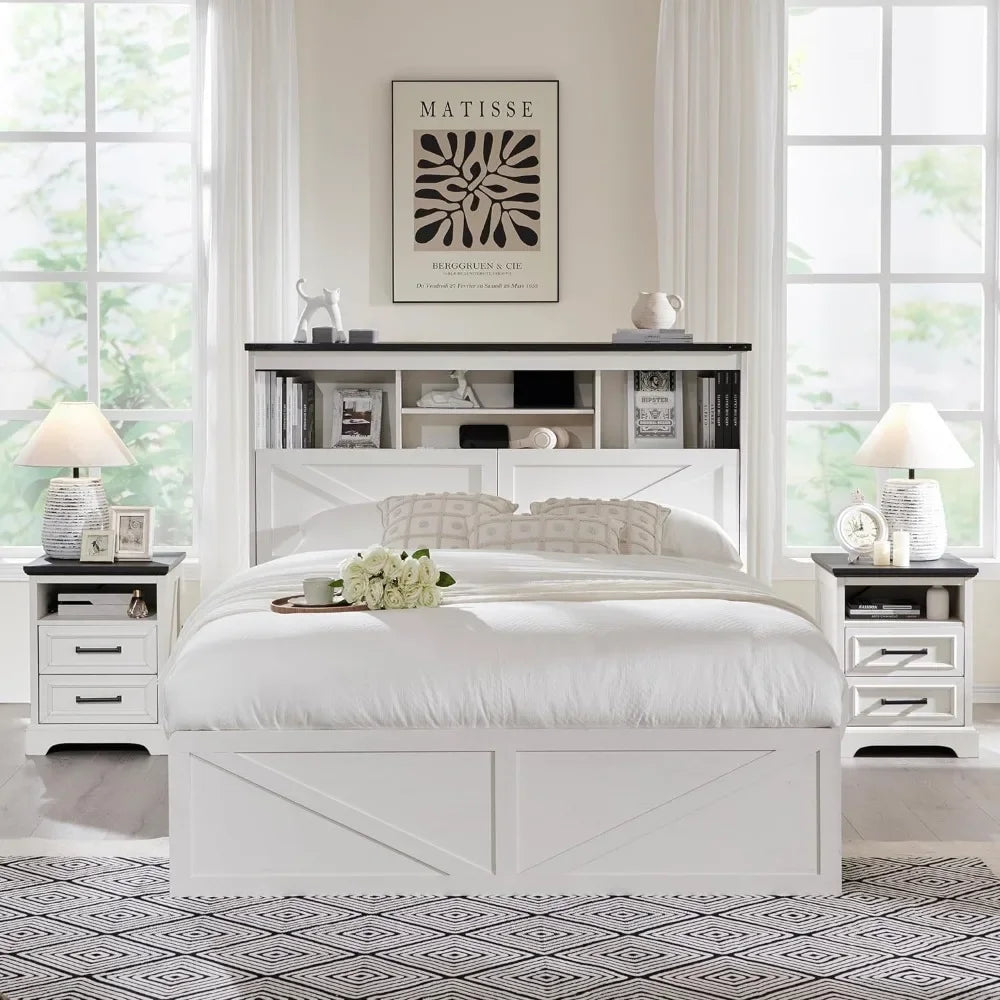 Luxury Farmhouse Bed Frame with LED Headboard